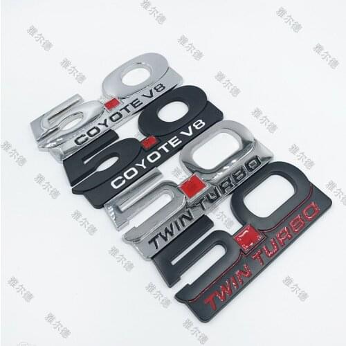 1pcs 3D metal 5.0 twin turbo 5.0 coyote v8 emblem decal car stickers Displacement mark auto Badge car styling for Ford Mustang