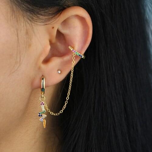 1 piece Gold filled rainbow colorful cz snake cute snake charms long tassel chain New design fashion women earring jewelry