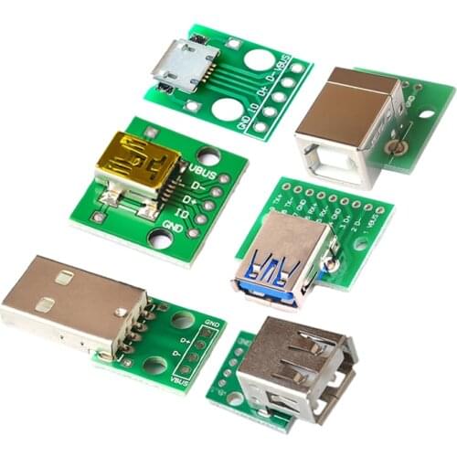 5PCS USB Male Connector / MINI MICRO USB to DIP Adapter female connector 2.54 Connector B Type-C USB2.0 3.0 Female PCB Converter
