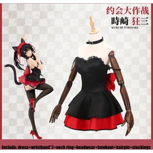 Anime! Date A Live Tokisaki Kurumi Black Cat Suit Sexy Dress Lovely Uniform Cosplay Costume For Women 2019 NEW Free Shipping