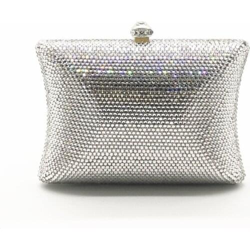 XIYUAN BRAND women gift set box bag Luxury evening clutch bag crystal small silver plain purse bride banquet gold wallet handbag