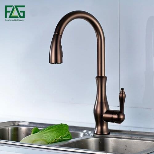 FLG Black Oil Rubbed Bronze kitchen faucet, 360 rotating Antique blackened red stone sink tap, cold and hot kitchen mixer tap