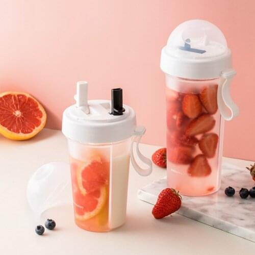 Double Straw Drinking Cup Milk Coffee Bottle Double Creative Couple Kettle Outdoor Sports Tumbler Coffee Cup