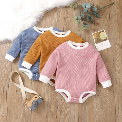 FOCUSNORM 4 Colors Newborn Baby Girls Boys Jumpsuits 0-24M Solid Long Sleeve Causal Cute Autumn Rompers