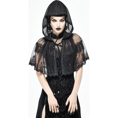 Gothic Mysterious Noble Mesh Perspective Sexy Hooded Shawl Lolita Prom Party Lace-up Short Cape Small Cape