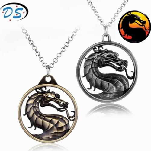 Games Mortal Kombat Necklace Metal Alloy Dragon Pendant Necklace for Women Men Punk Jewelry Collier