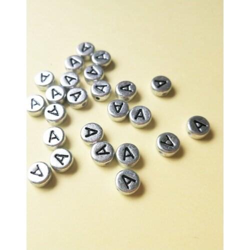 500pcs/lot Silver Letter A Beads 4*7MM Flat Coin Round Shape Acrylic Plasitc Alphabet Jewelry Beads Alphabet Character Bead