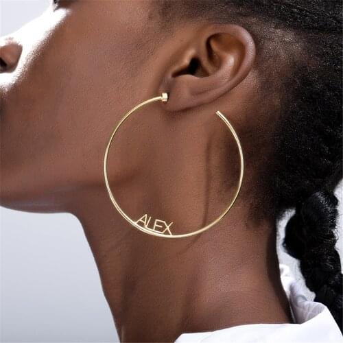 3UMeter Custom Letter Earrings Round Big Earrings Customized Name Ear Studs Stainless Steel Nameplate Earring For Women Gift
