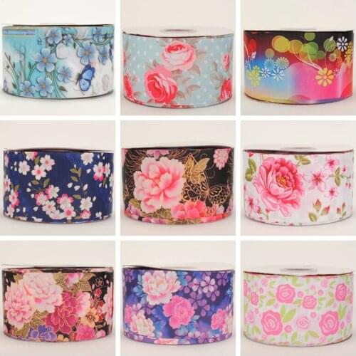 NEW sales 3' 75mm 50 yards flowers ribbon printed grosgrain rose ribbon free shipping