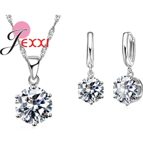 Hot Sale 925 Sterling Silver Necklace Sets Cubic Zirconia Classical Pendant Crystal Ball Earrings Wedding Jewelry