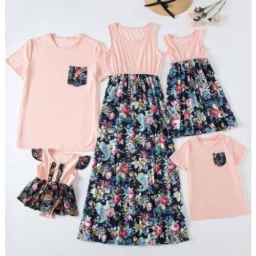 Fashion Family Matching Outfits Look Flower Mother Daughter Dresses Mom Baby Mommy and Me Clothes Father Son Cotton T-shirts