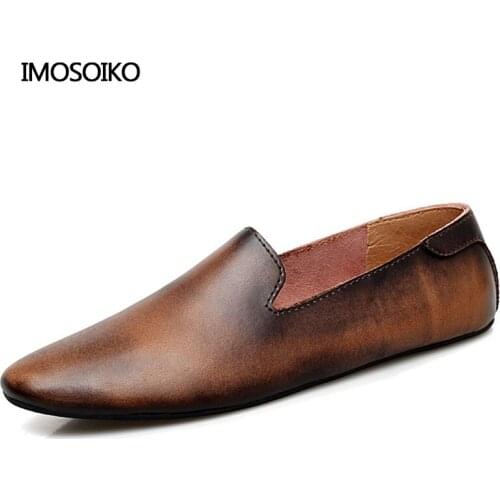 New Mens Casual Shoes Genuine Leather Loafers Fashion Handmade Soft Breathable Moccasins Flats Slip Convenience Driving Shoes