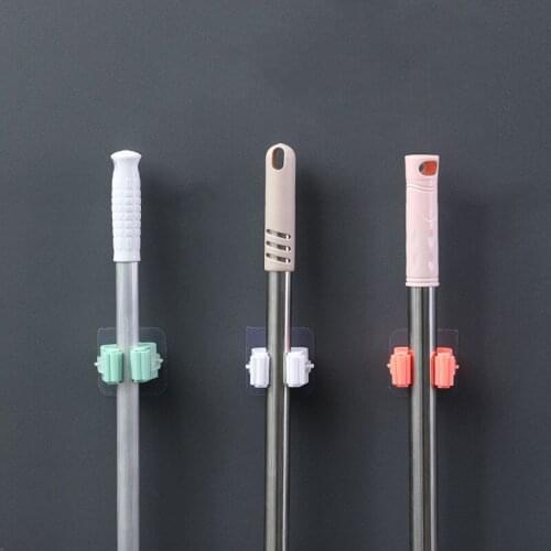 2PCS High Quality Wall Mounted Mop Organizer Holder Brush Broom Hanger Home Storage Rack Bathroom Suction Hanging Pipe Hooks