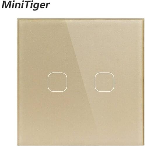 Minitiger EU/UK Wall Light Touch Switch Crystal Glass Panel Switch 2 Gang 1 Way Waterproof Only Touch Function