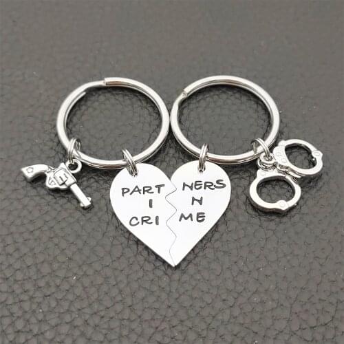 Partners in Crime Best Friend Keychain Gun Handcuffs 2 Pieces BFF Friendship Gift for Girl Women