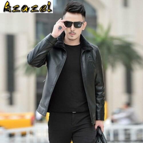 Hot Winter new leather clothes Men silk cotton clothing leather jacket Mens slim Fashion Korean Lapel Lamb fur collar OUTERWEAS