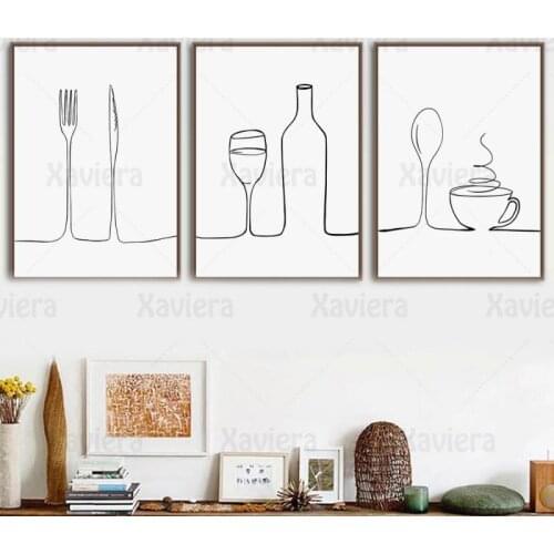 Simple Decor Poster Art Lines Tableware Modular Picture Nordic Canvas Printing Minimalist Wall Decoration Restaurant Cafe Bar Pu