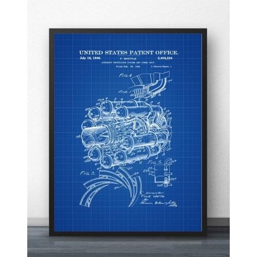 Aircraft Propulsion Patent Blueprint Wall Art Paint Wall Decor Canvas Prints Canvas Art Poster Oil Paintings No Frame