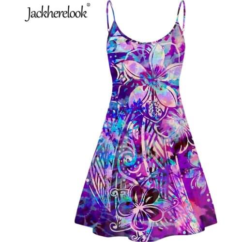 Jackherelook Sexy Halter Sling Dress Polynesian Tribal Hibiscus Plumeria Print Women Backless Slip Party Dresses Camisole Mujer
