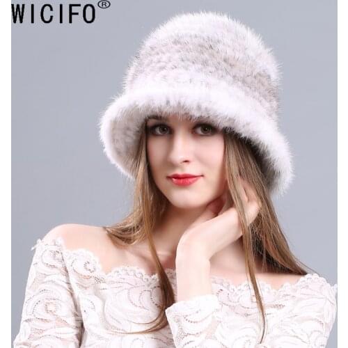 2019 Real Mink Fur Hat knitted Caps Winter Big Women hat Lady Girl Skullies Beanies Cap Thick Comfortable Keep WarmRussian Hats