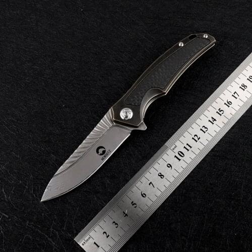 NINE THORN Damascus steel folding titanium alloy + carbon fiber handle outdoor camping tactics self-defense hunting fruit knife