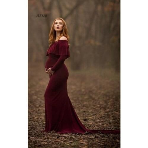 SLYXSH New Maternity dress Women Cowl Neck Photography Props Off Shoulders Nursing Dress pregnant women dresses size S-XXL