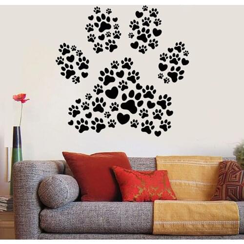 Vinyl Wall Decal Footprints Paws Love Animal Pets Shop Grooming Salon Decor Window Glass Stickers Kids Bedroom Art Mural S1375