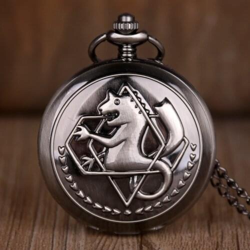 Vintage Full Metal Alchemist Dull Pocket Watch Polish Edward Elric Pocket Pendant Necklace Chain Men Women Quartz Pocket Watches