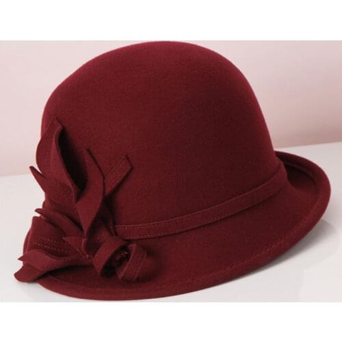 Lady Wool Fedroas Hats Girls Fashion Dome Cap Female Restoring Ancient Fedoras Hats Elegant Stereo Flower Fisherman Hat B-8912