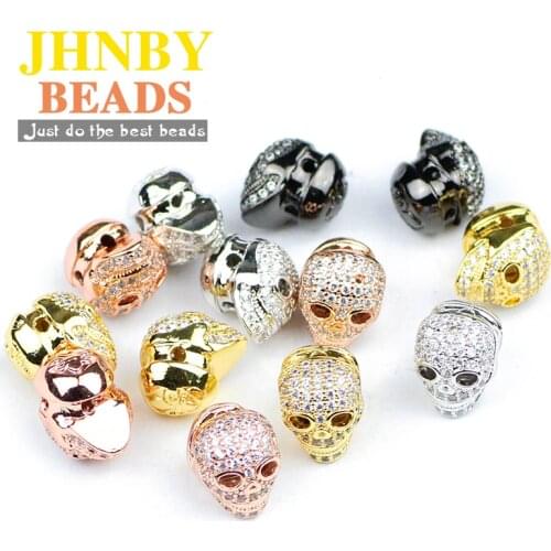 JHNBY 2pcs Skull Pendant Copper Spacer beads 4 hole Micro Pave CZ Crystal Charms Loose bead Jewelry bracelet making DIY Findings