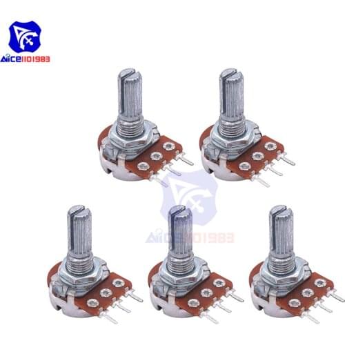 5PCS/Lot WH148 20mm Shaft 3 Pin Potentiometer Resistor B1K-B1M Ohm with Nut Washer Linear Taper Rotary Potentiometer for Arduino