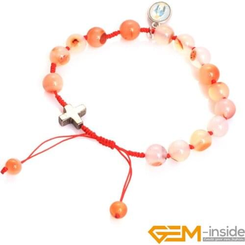 8mm Stone Beads Adjustable Cross Bracelet muslim catholic christian episcopal prayer rosary beads bracelet For Men