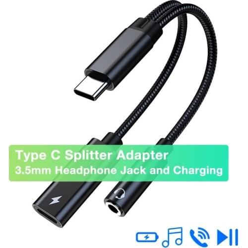 2 in 1 USB-C to 3.5mm Headphone Charging Adapter Splitter DAC AUX PD Fast Charge Cable for MacBook iPad Pro Google SAMSUNG HIFI