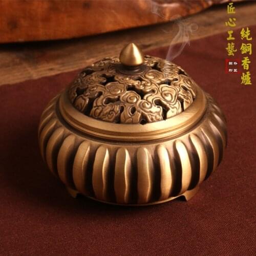 Antique copper incense burner household Zen Xuande pure copper stove plate sandalwood incense burner carving custom incense
