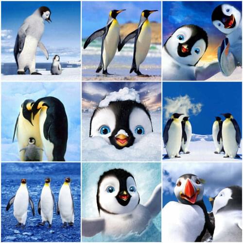 AZQSD Winter Full Square Diamond Embroidery Sale Penguin DIY 5D Needlework Diamond Painting Animal Kits Home Decoration