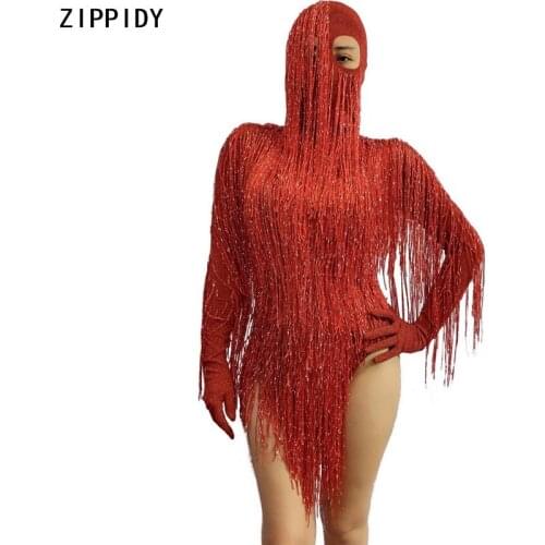 5 Colors Full Tassel Long Sleeves Bodysuit Headdress Birthday Celebrate Dance Wear DS Prom Women Singer Evening Outfit