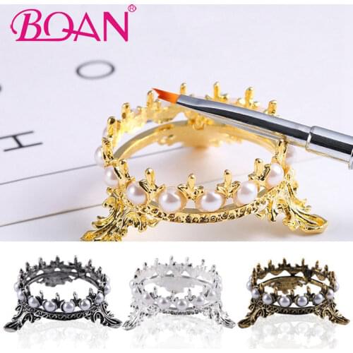 BQAN Crown Pearl Design Nail Brush Holder Pen Stand Display Salon Brush Rack UV Gel Pen Carrier Storage Manicure Showing Shelf