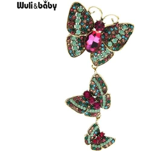 Wuli&baby Big Rhinestone Butterfly Brooches For Women Vintage Palace Style 3 Butterfly Insects Party Casual Brooch Pins Gifts
