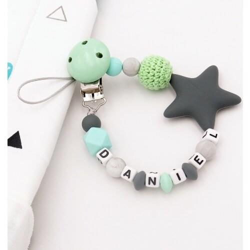 Colorful Silicone Personalized Letter Pacifier Clips Funny Chupetero Chain For Infant Feeding Toddle Chew Toy Clips BPA Free