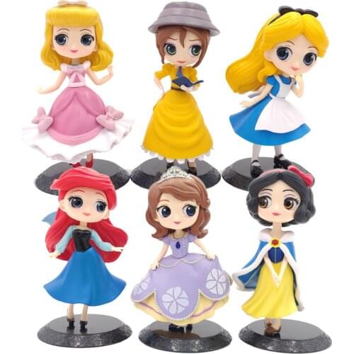 Disney Q Posket Fairy Princess Action Figure Toys Dolls Snow White Sophia Mermaid Alice Belle Figure Model Ornaments Toys Gifts