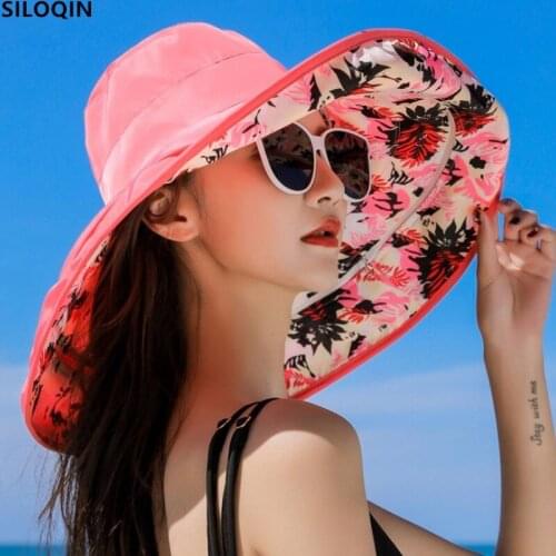 SILOQIN 2021Fashion New Foldable Summer Oversized Womens Fishermans Hats Detachable Ladies Anti-UV Beach Hat Sunhat Sombreros