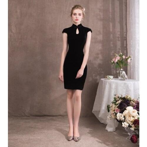 Hot Sale Capped Sleeves Little Black Cocktail Dresses High Collar Zipper Back Club Wear Dress Short/Mini Prom Gowns