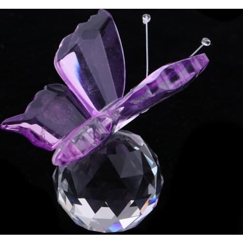 Crystal Flying Butterfly with Ball Base Figurine Cut Glass Ornament Statue Animal Figurine Collection Home Wedding Decorations