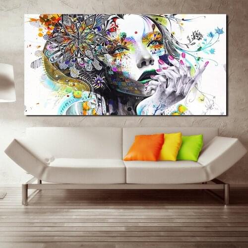 JQHYART Modern Wall Art Girl With Flowers Oil Painting Prints Painting On Canvas No Frame Pictures Decor For Living Room