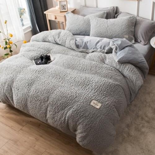 Lambswool Bedding Set Luxury Winter Bed Linens Keep Warm Duvet Cover Solid Color Bed Cover Set Soft Bed Sheets And Pillowcases