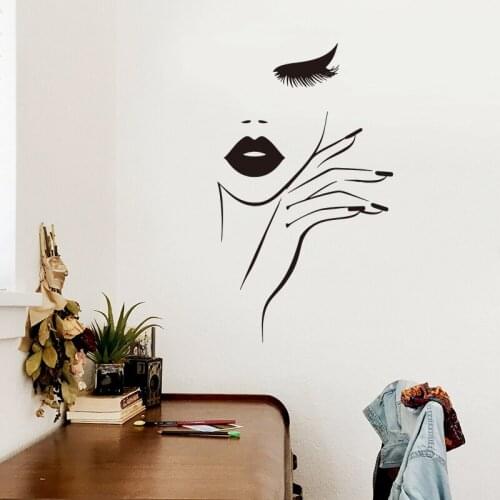 Beautiful Sexy Face Spa Nail Manicure Hair Salon Wall Sticker Fashion Woman Eyelash Studio Wall Decal Vinyl Home Decor
