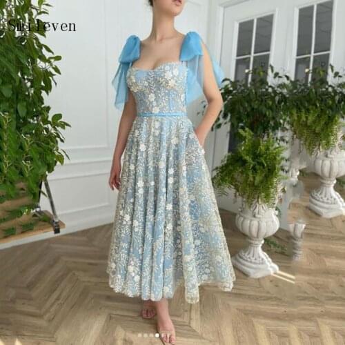 Smileven 3D Lace Short Prom Dresses Straps A Line Ankle Length Evening Dress Sweetheart Neck Party dresses