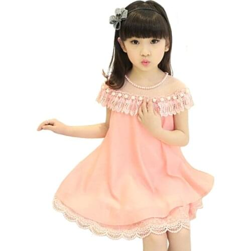 Summer Girls Evening Dress 2021 Children Costume Clothes Kids Chiffon Princess Dresses Baby Girl Party Dress With Pearl Necklace