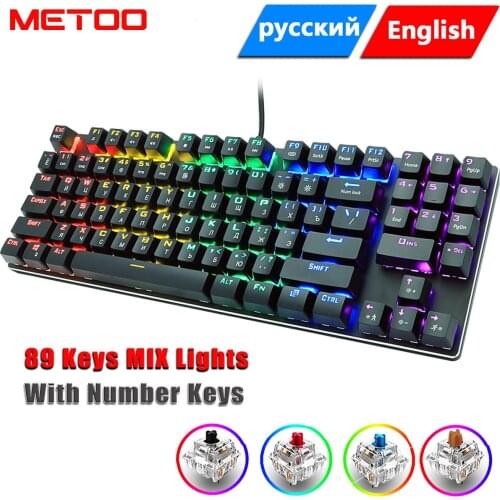 METOO Mechanical Keyboard 89 Key Wired Backlit keyboard Anti-ghosting Blue Red Brown Switch gaming keyboard For Game Laptop PC