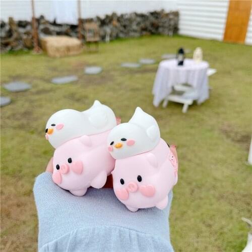 Cute pet pig duck 3d case for airpods 1 2 pro cartoon chick animal soft silicone wireless bluetooth headset cover protection